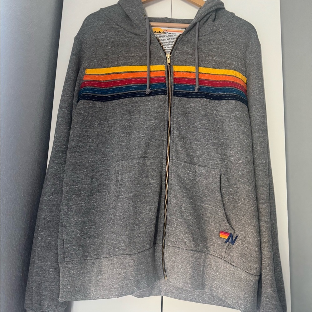 Aviator Nation Heather Gray 5 Stripe Hoodie